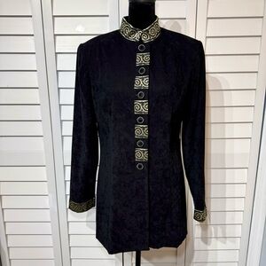 Jessica Howard Velvet Tunic Jacket w/ Gold Trim • Vintage Set Top